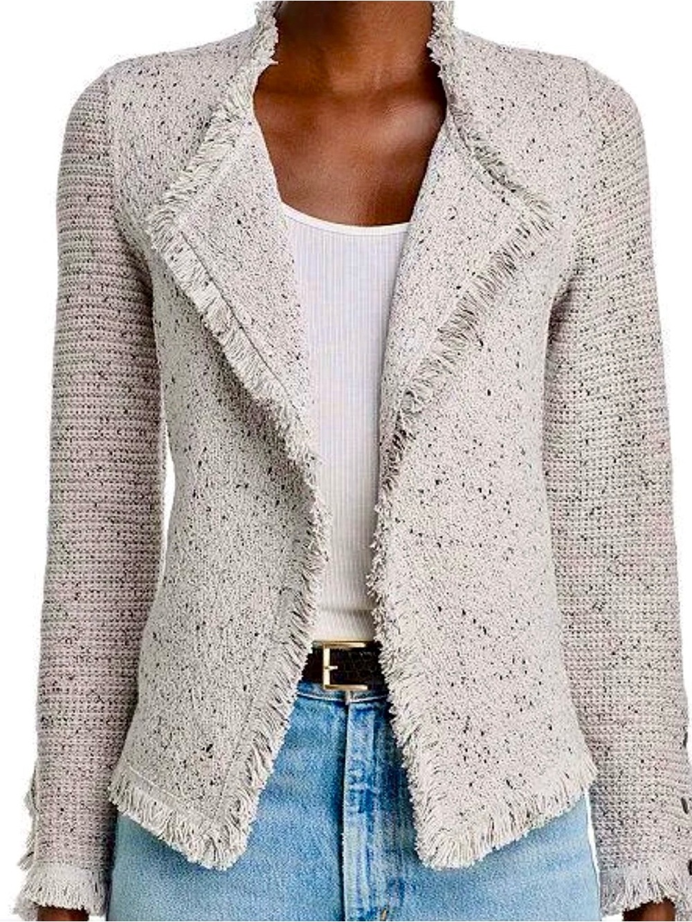 Fringe Trim Open Front Jacket